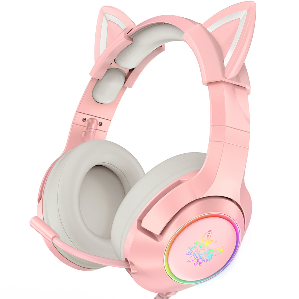 ONIKUMA K9 Cute Cat Ear Girls Gaming Headphones Head-Mounted PC Stereo Earphone Headphone with Mic LED Light