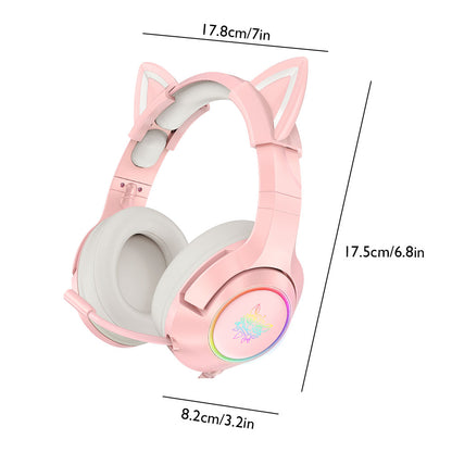 ONIKUMA K9 Cute Cat Ear Girls Gaming Headphones Head-Mounted PC Stereo Earphone Headphone with Mic LED Light