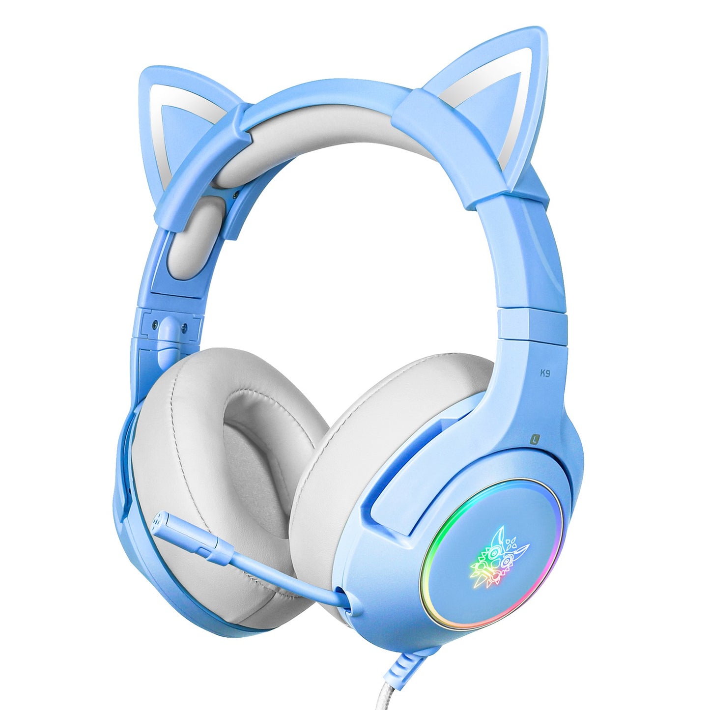 ONIKUMA K9 Cute Cat Ear Girls Gaming Headphones Head-Mounted PC Stereo Earphone Headphone with Mic LED Light