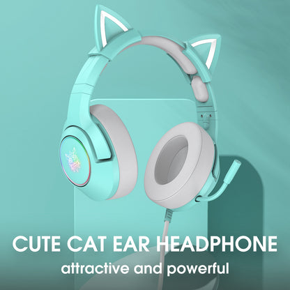 ONIKUMA K9 Cute Cat Ear Girls Gaming Headphones Head-Mounted PC Stereo Earphone Headphone with Mic LED Light