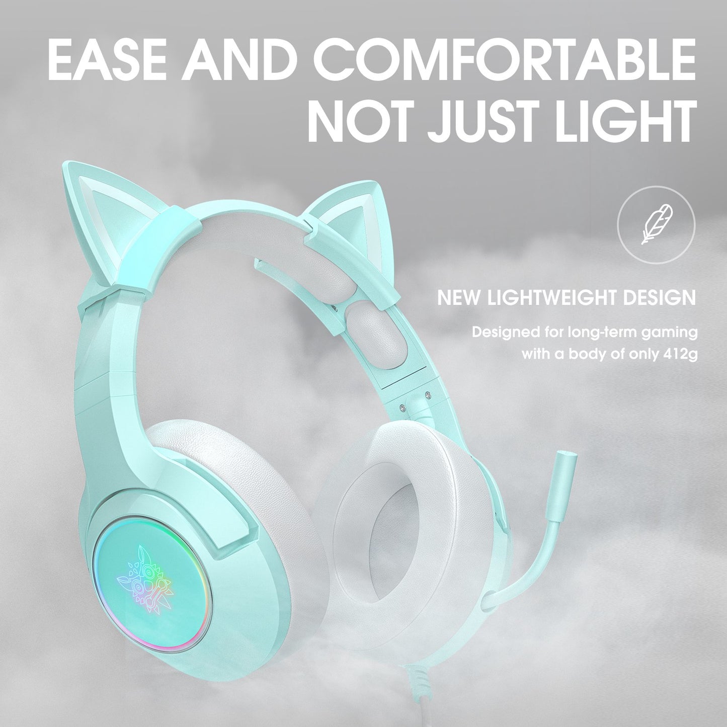 ONIKUMA K9 Cute Cat Ear Girls Gaming Headphones Head-Mounted PC Stereo Earphone Headphone with Mic LED Light