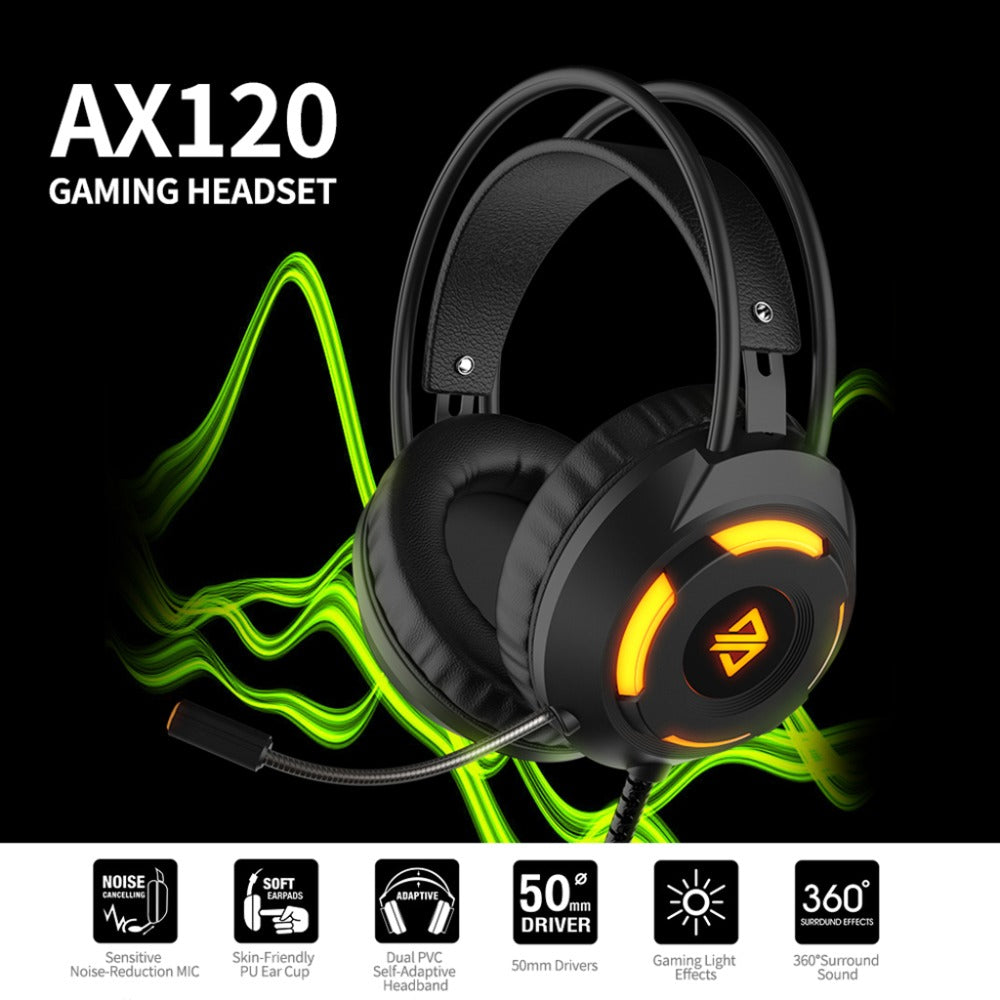 AJAZZ AX120 Gaming Headset Over Ear Headphone 3.5mm + USB Plug with Noise-Reduction Mic