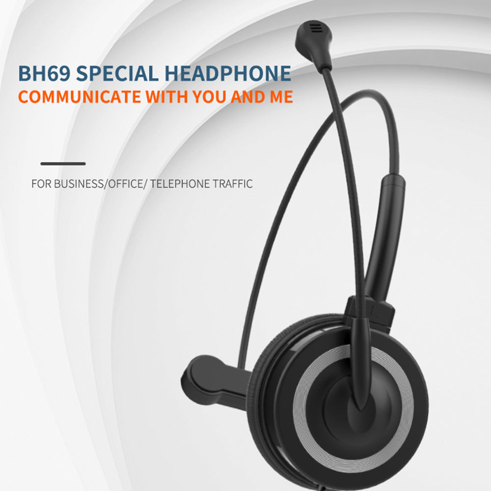 DANYIN BH69 Call Center 3.5mm/USB Headset Telephone Headphone with Microphone Business Wired Headphones for Computer Laptop PC - Black