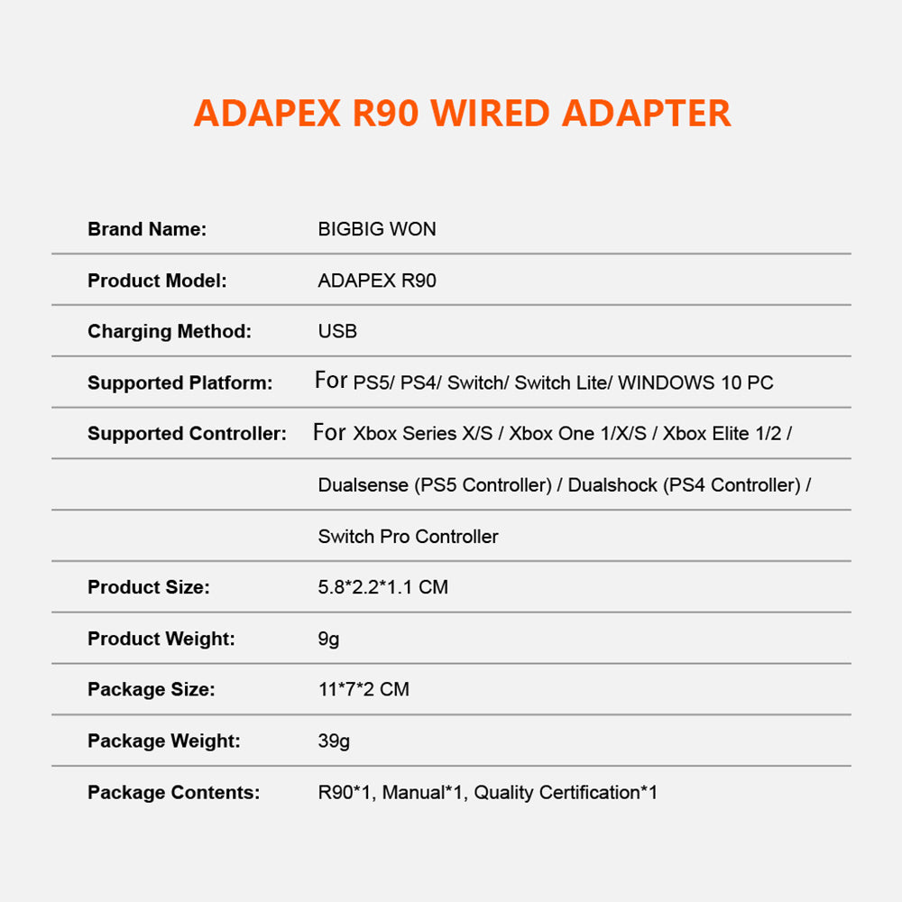 BIGBIG WON ADAPEX R90 Wired Gamepads Converter Adapter for Nintendo Switch/PS5/PS4/PC