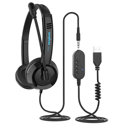 DANYIN BH109 3.5mm/USB Wired Business Headset Telephone Headphone with Microphone