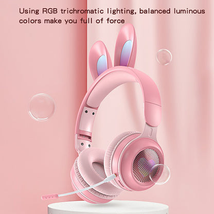 KE-01 Cute Rabbit Ear Foldable Headphone Stereo Music Wireless Bluetooth Headset with Mic