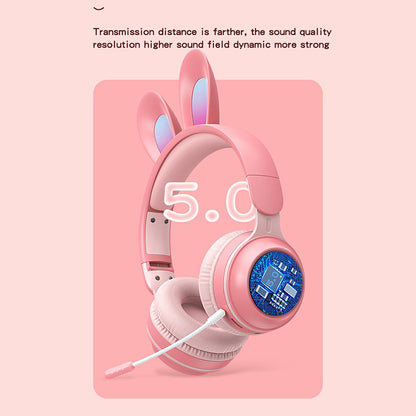 KE-01 Cute Rabbit Ear Foldable Headphone Stereo Music Wireless Bluetooth Headset with Mic