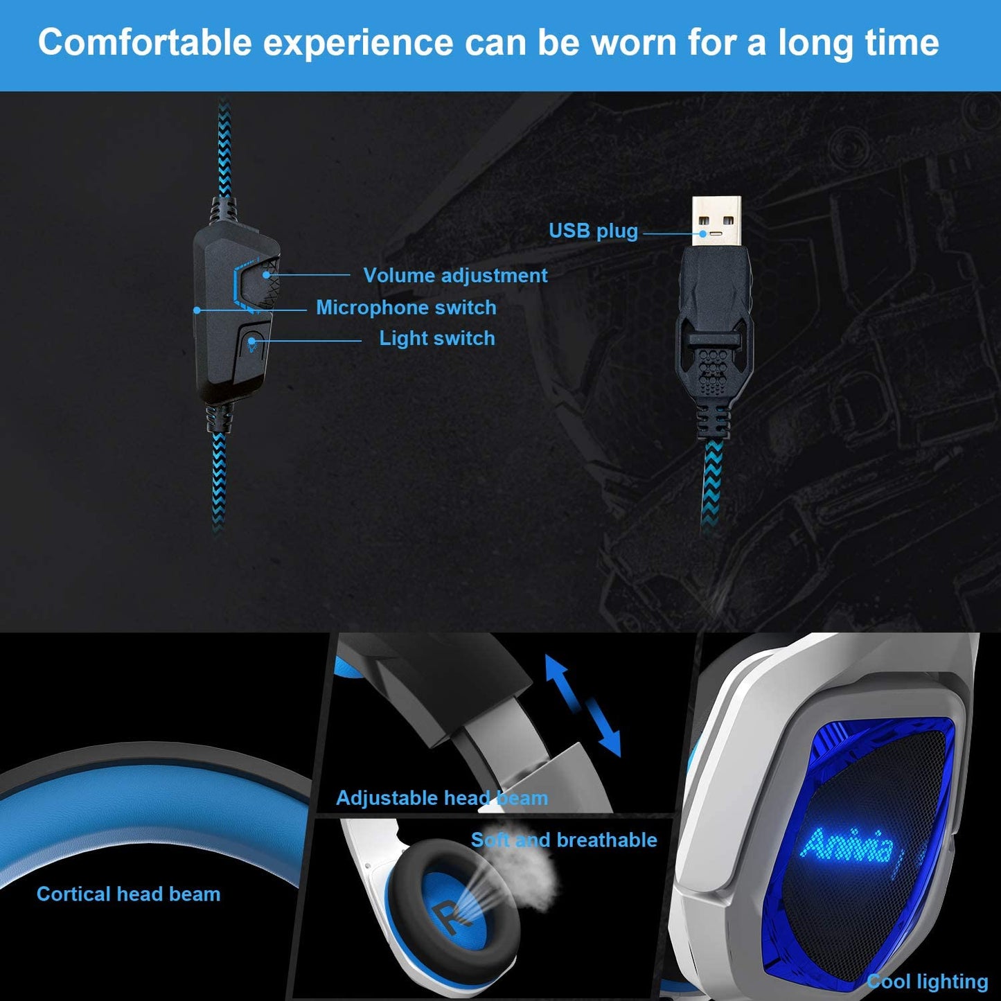 ANIVIA MH901 Head-mounted USB Wired Stereo 7.1 Surround Sound E-sports Headphone Computer Gaming Headset