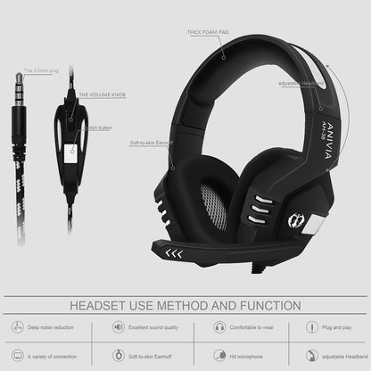 ANIVIA AH38 Head-mounted Wired Headphone Bass Stereo Computer Gaming Music Headset