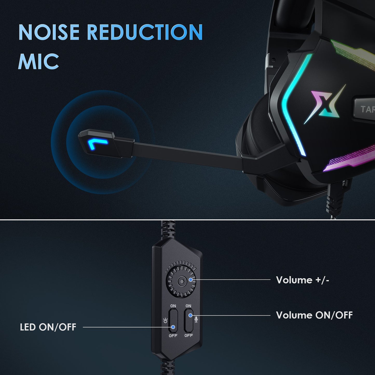 TARGEAL 7.1 Surround Sound USB Wired Headphones PC Gaming Headset with RGB Light for PS4 Smartphone Laptop