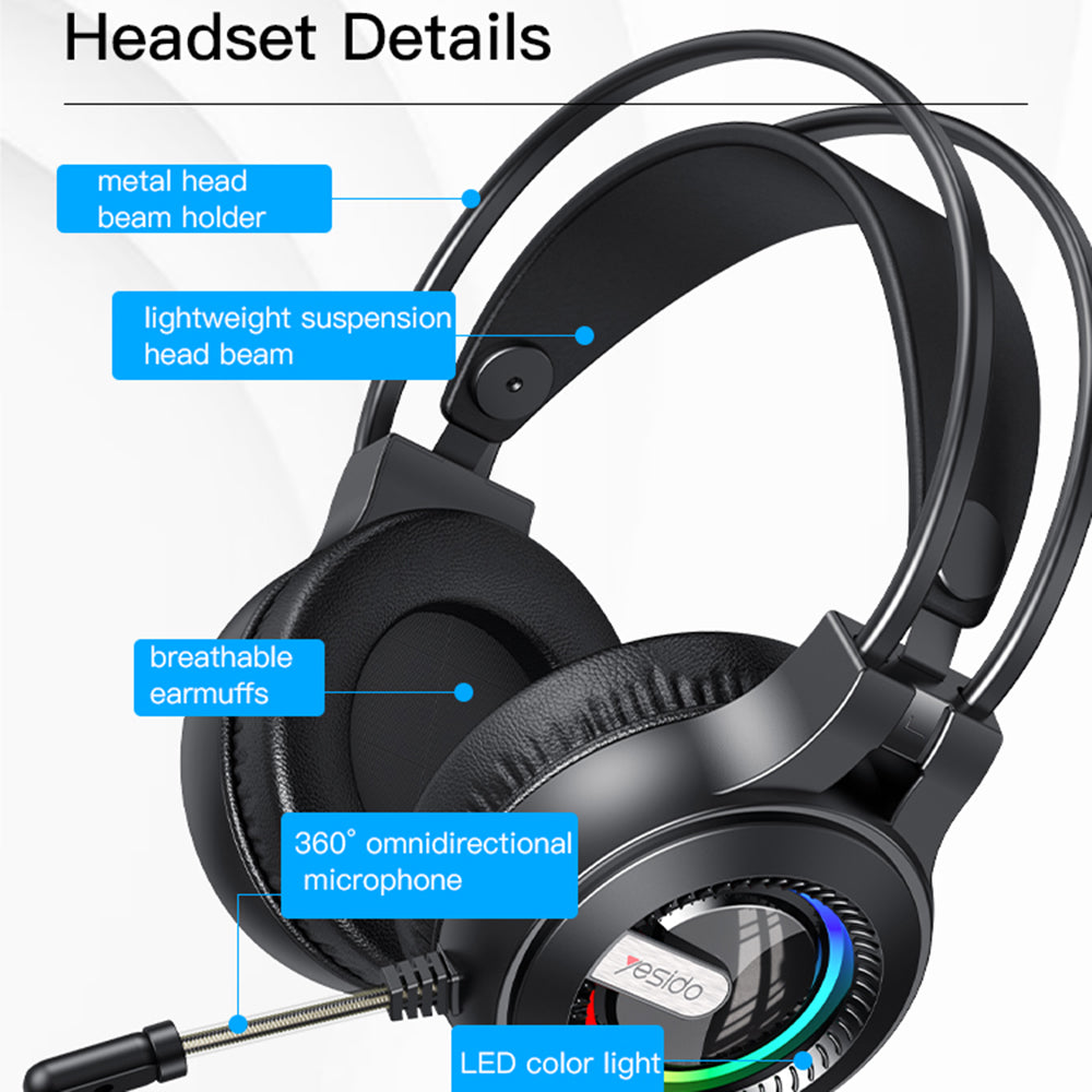 YESIDO EK02 Computer Gaming Headset Headphone Over-ear Earphone with Microphone