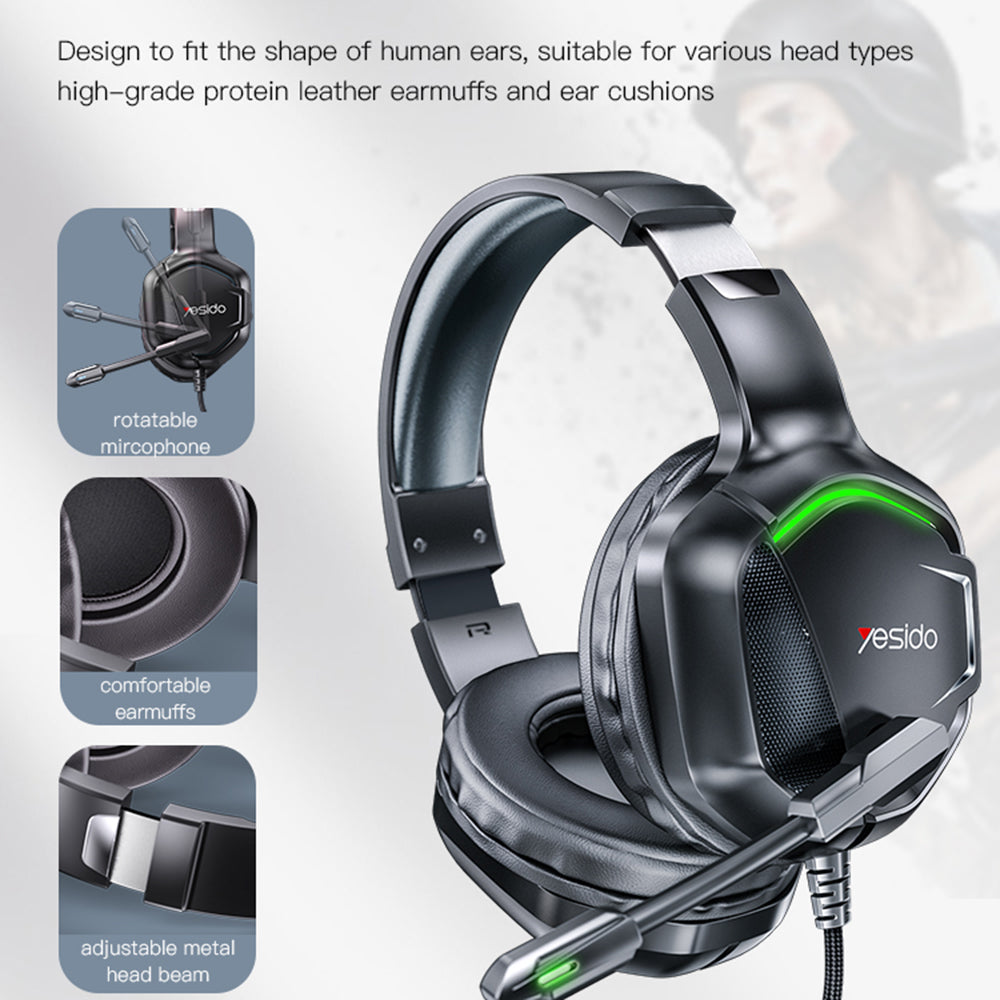 YESIDO EK01 Stereo Sound Gaming Headset Headphone with Microphone and LED Light Design