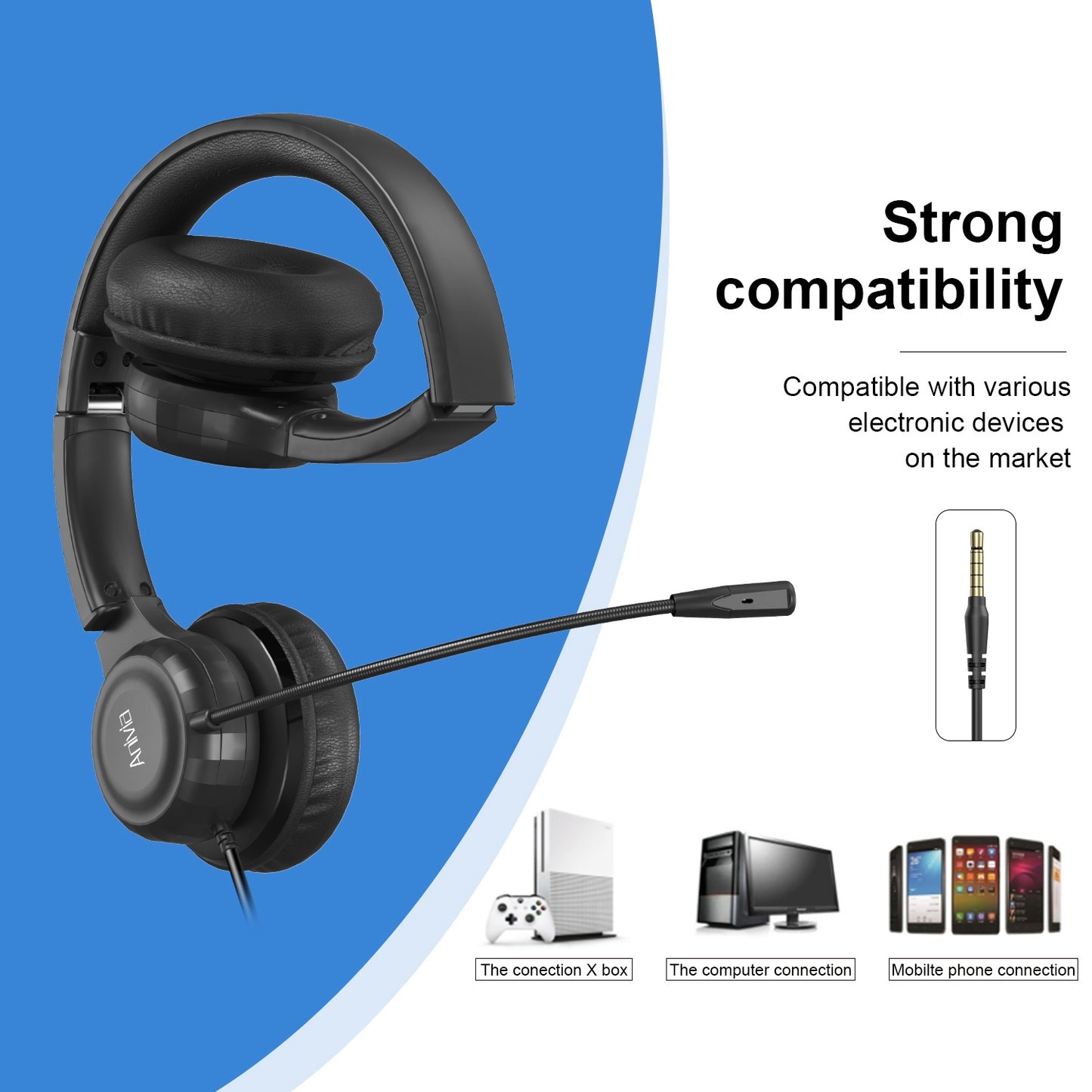 ANIVIA A7 Wired Headset with Noise-reduction Microphone Folding Rotating Headphone Integrated Headset for Game/Conversation