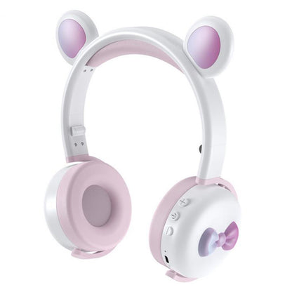 BK7 Cute Bear Wireless Bluetooth Headset Cartoon LED Light AUX-In Over Ear Headphone Children&#39;s Gift (CE Certificated)