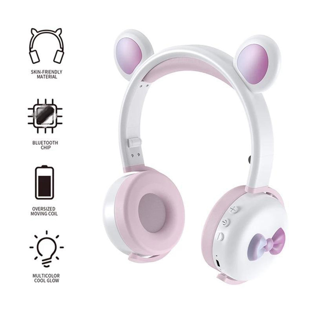 BK7 Cute Bear Wireless Bluetooth Headset Cartoon LED Light AUX-In Over Ear Headphone Children&#39;s Gift (CE Certificated)