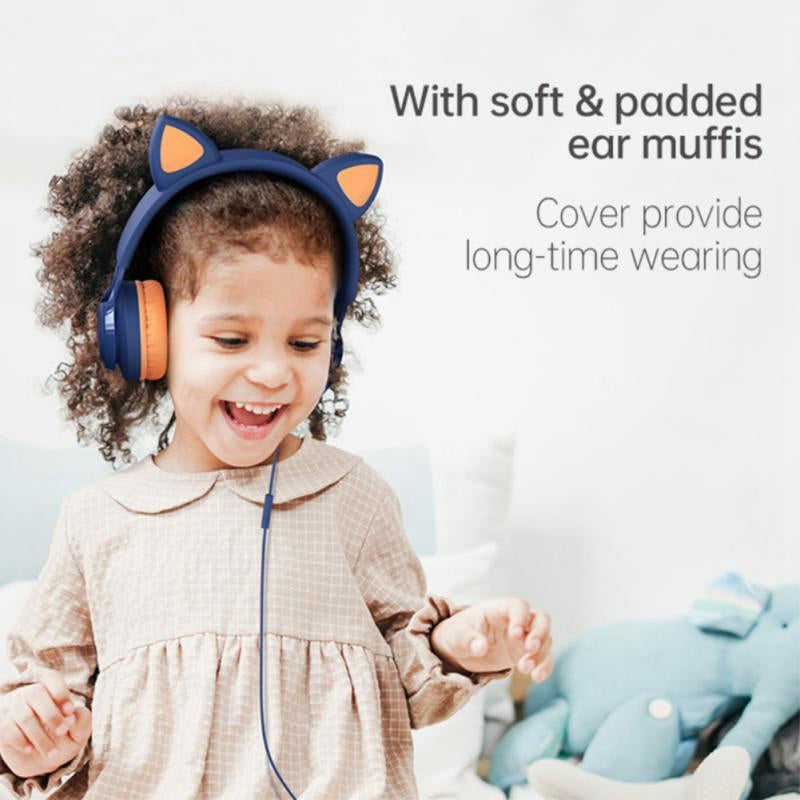 FINGERTIME EP08 Lovely Cute Cat Ear Decor Headset Wired Stereo Sound Headphones Muisc Stereo Girl&#39;s Kid&#39;s Earphones