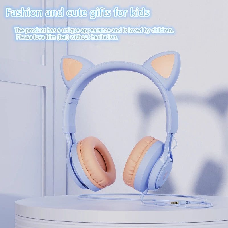 FINGERTIME EP08 Lovely Cute Cat Ear Decor Headset Wired Stereo Sound Headphones Muisc Stereo Girl&#39;s Kid&#39;s Earphones