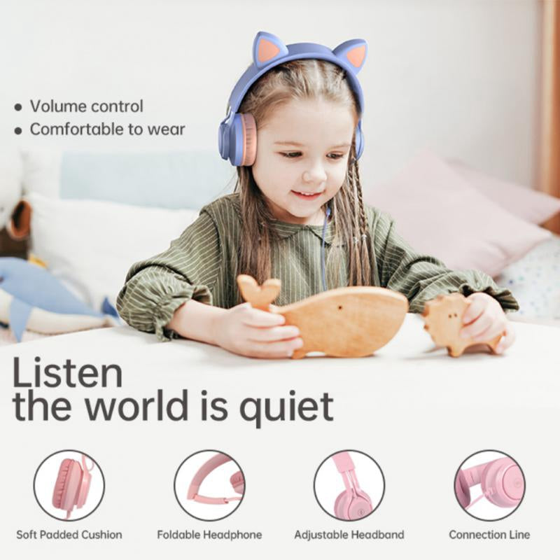 FINGERTIME EP08 Lovely Cute Cat Ear Decor Headset Wired Stereo Sound Headphones Muisc Stereo Girl&#39;s Kid&#39;s Earphones