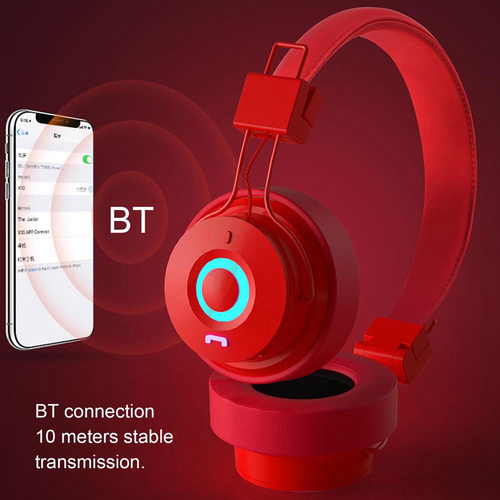 NIA X10 Foldable Over Ear Music Headset Wireless Bluetooth Headphones Colorful Stereo Music Supporting TF Card Earphone MP3 Player FM Radio with Mic