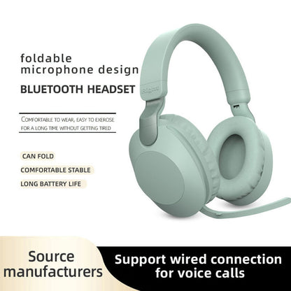 Solid Color Wireless Headset Bluetooth Stereo Headphones Folding Earphones with Microphone Support Wired Mode