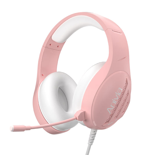 ANIVIA Girls Women Over-Ear Headphone Stereo 3.5mm Wired PC Gaming Headset with Microphone - Pink