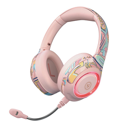 EL-A2 Folding Gaming Headset Graffiti Cool Headphone with Microphone Head-Mounted Bluetooth Earphone