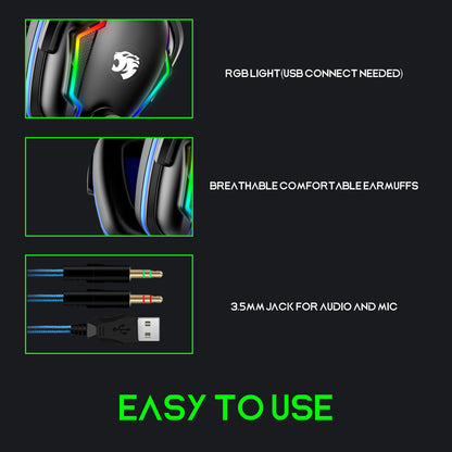 IMYB A80 Wired Over-Ear Stereo Headphone RGB Light Heavy Bass E-sports PC Gaming Headset