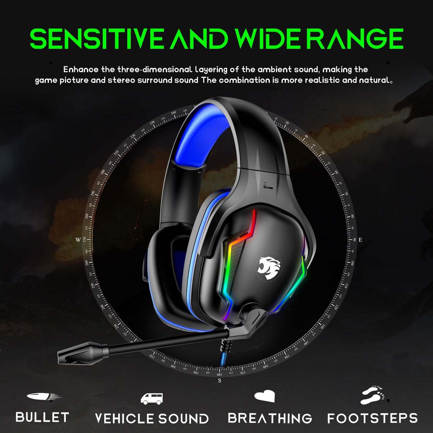 IMYB A80 Wired Over-Ear Stereo Headphone RGB Light Heavy Bass E-sports PC Gaming Headset