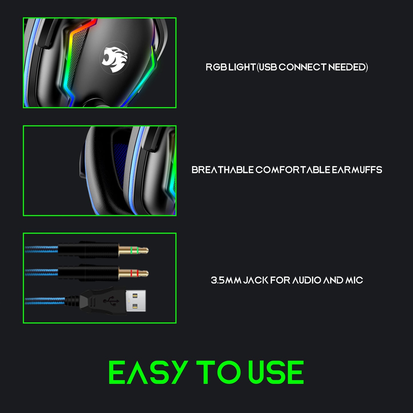 IMYB A80 Wired Over-Ear Stereo Headphone RGB Light Heavy Bass E-sports PC Gaming Headset