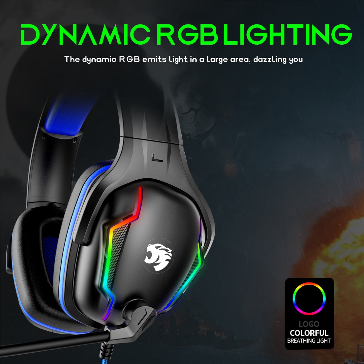 IMYB A80 Wired Over-Ear Stereo Headphone RGB Light Heavy Bass E-sports PC Gaming Headset