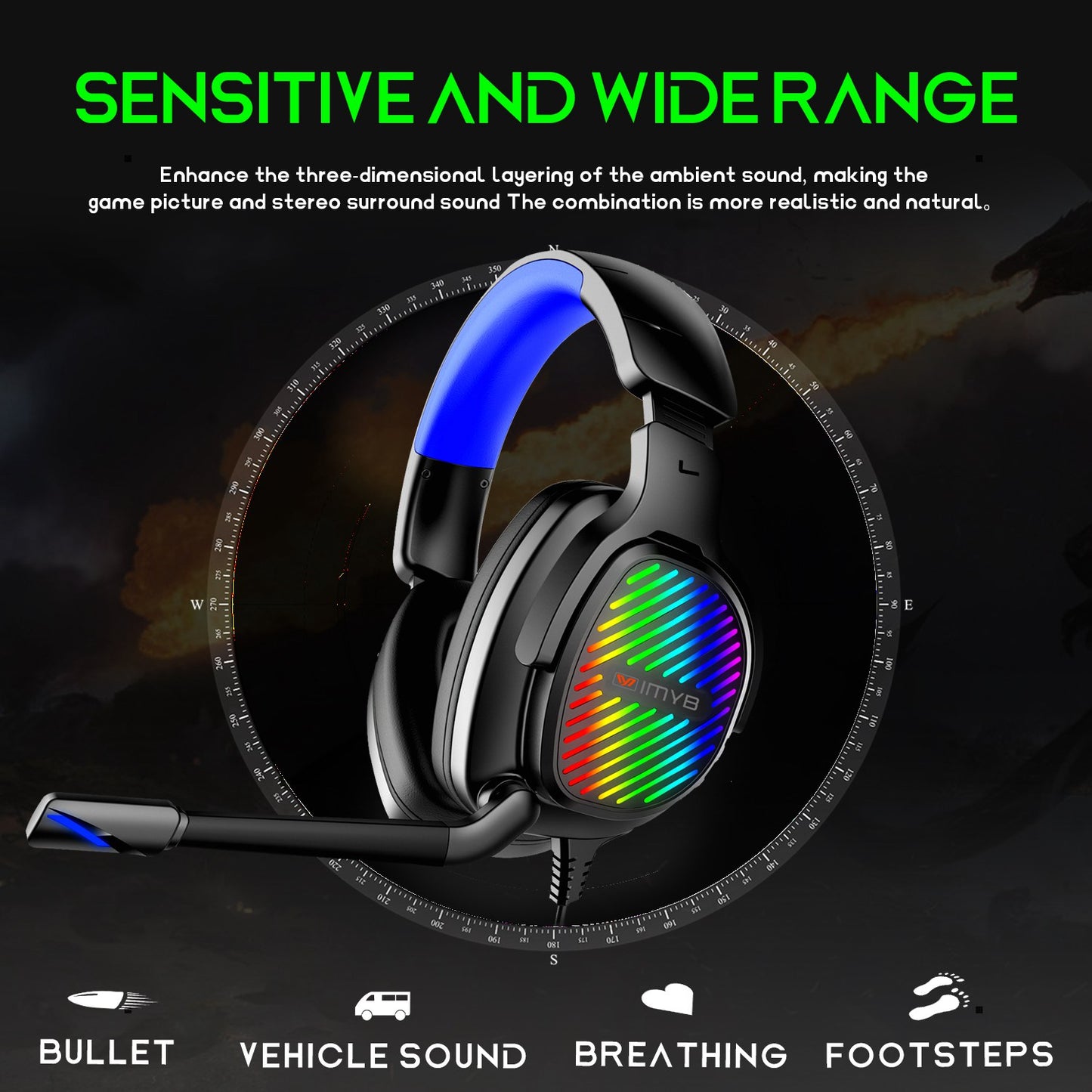 IMYB A82 PC Gaming Headphone HD HiFi Sound Wired Headset with RGB Gradient Light and Comfortable Headband