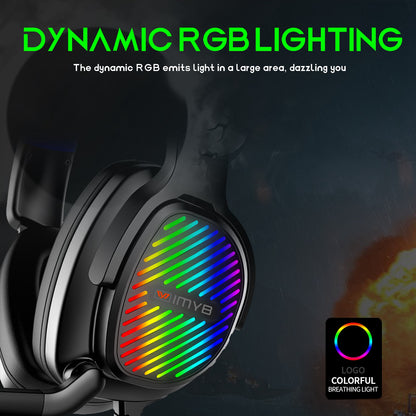 IMYB A82 PC Gaming Headphone HD HiFi Sound Wired Headset with RGB Gradient Light and Comfortable Headband