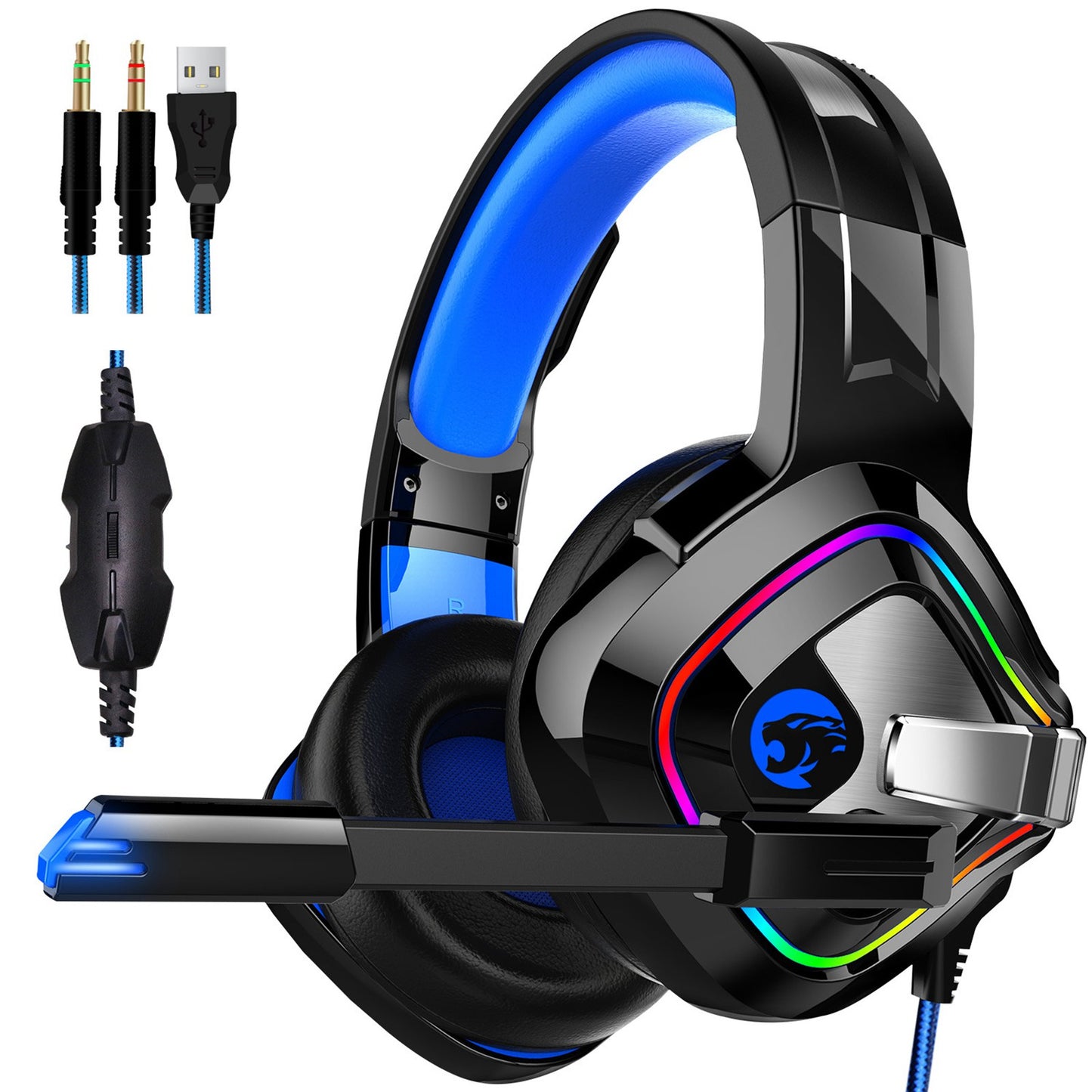 IMYB A66 USB+3.5mm Wired Over-Ear E-sports Headphone RGB Light Stereo 7.1 Bass PC Gaming Headset