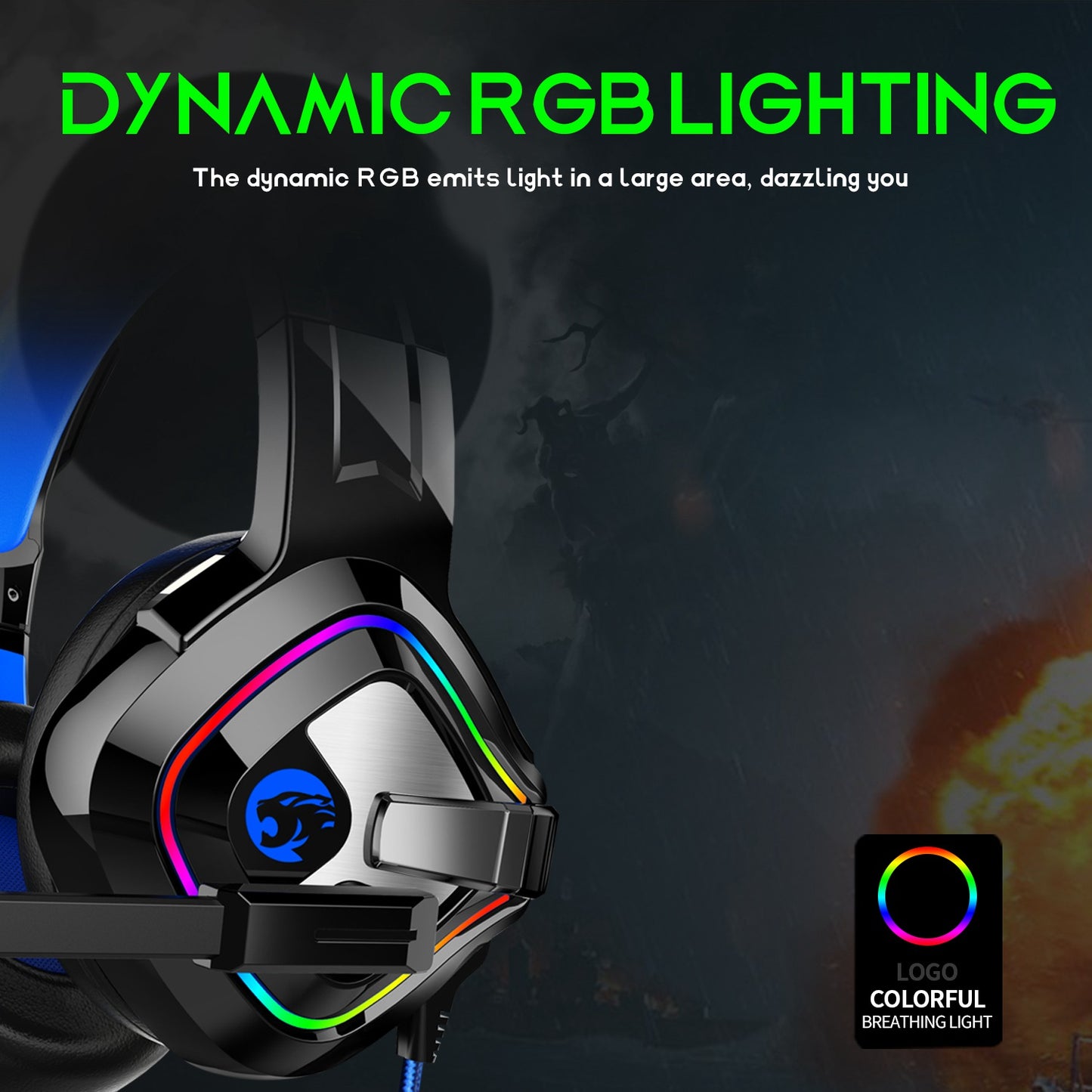 IMYB A66 USB+3.5mm Wired Over-Ear E-sports Headphone RGB Light Stereo 7.1 Bass PC Gaming Headset