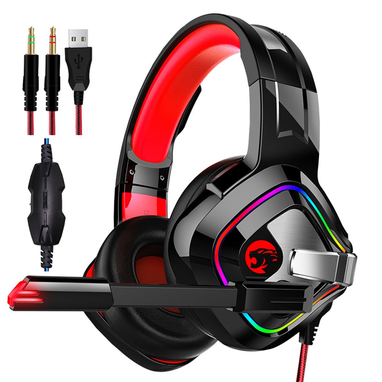 IMYB A66 USB+3.5mm Wired Over-Ear E-sports Headphone RGB Light Stereo 7.1 Bass PC Gaming Headset