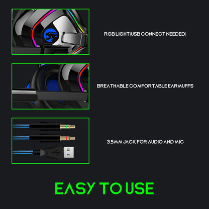 IMYB A66 USB+3.5mm Wired Over-Ear E-sports Headphone RGB Light Stereo 7.1 Bass PC Gaming Headset