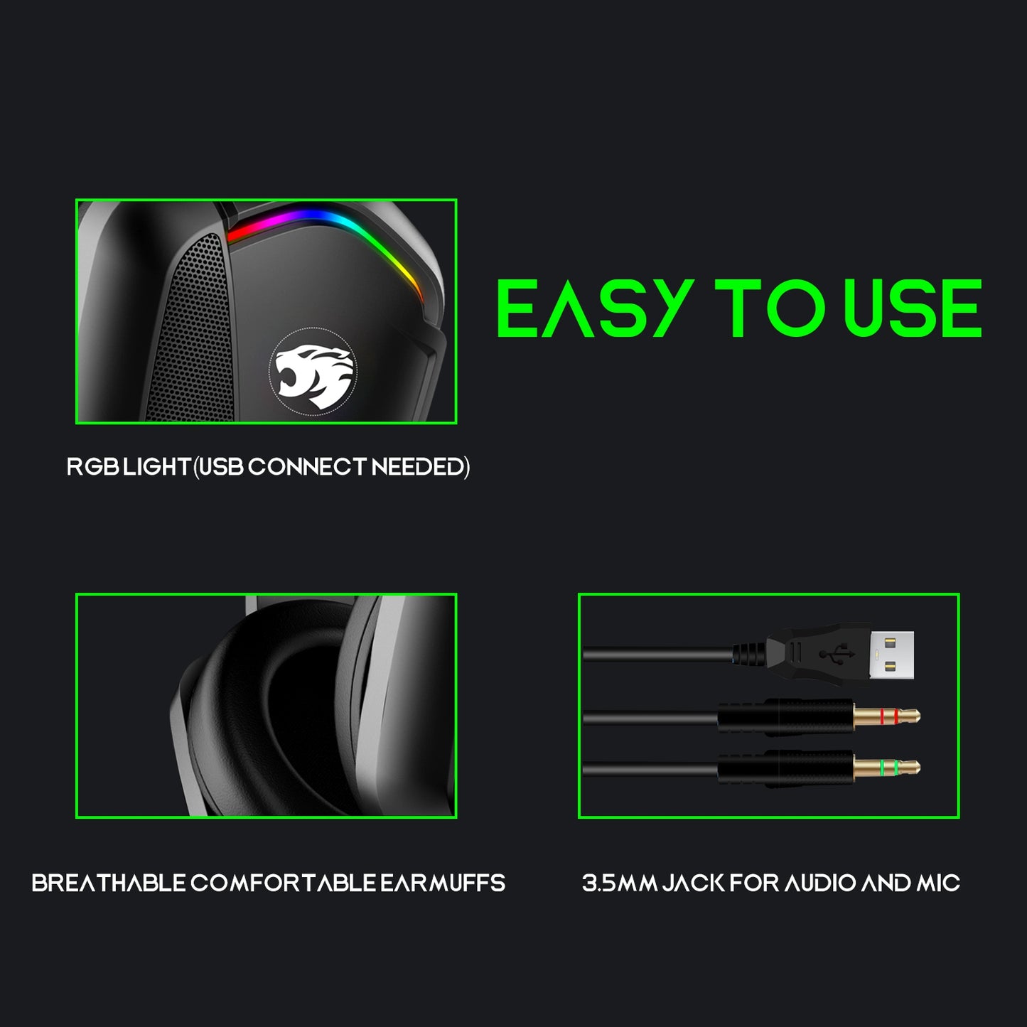 IMYB A36 Wired Headset Deep Bass Sound RGB Light Bluetooth Comfortable Earmuffs Music Gaming Headphone