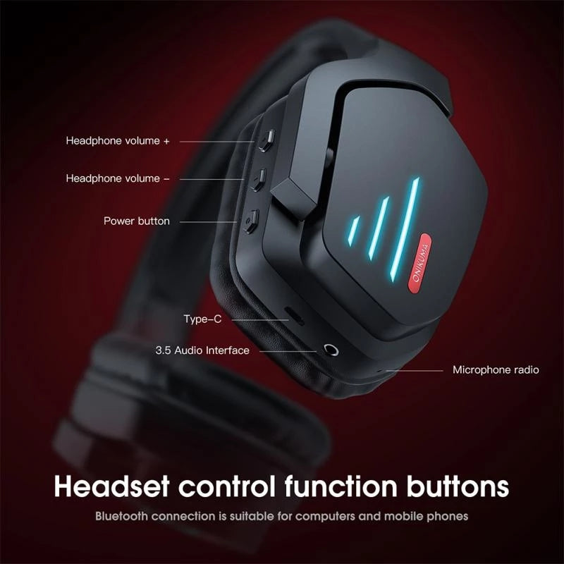 ONIKUMA B60 Wireless Gaming Headset Over-ear Noise Cancelling 2.4G Bluetooth Lighting Headphone for PS4 PS5 Computer Type C Phone