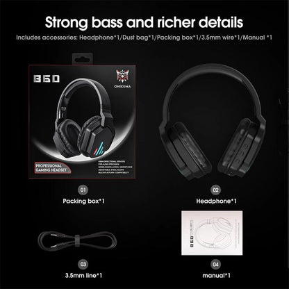 ONIKUMA B60 Wireless Gaming Headset Over-ear Noise Cancelling 2.4G Bluetooth Lighting Headphone for PS4 PS5 Computer Type C Phone