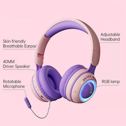 KE21 Wireless Bluetooth Headphone LED Light Kids Stereo Music Headset with Detachable Microphone (CE Certificated)