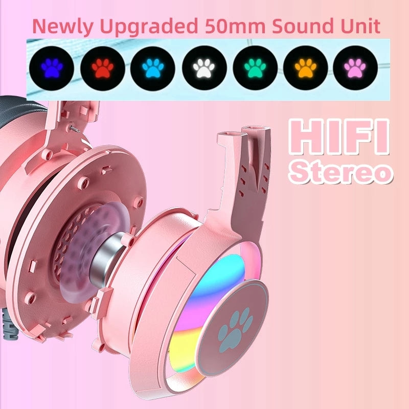 SY-G25 RGB Light Wired Headset Cat Ear Decorated Headphones with Noise Cancelling Mic 3.5mm Gaming Earphones for E-Sports