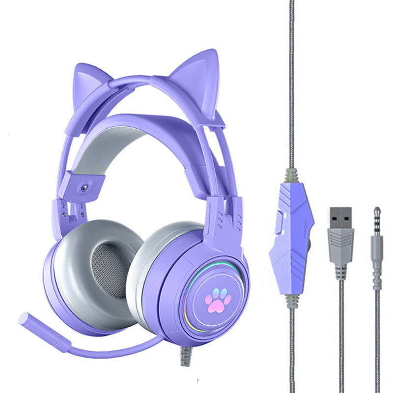 SY-G25 RGB Light Wired Headset Cat Ear Decorated Headphones with Noise Cancelling Mic 3.5mm Gaming Earphones for E-Sports