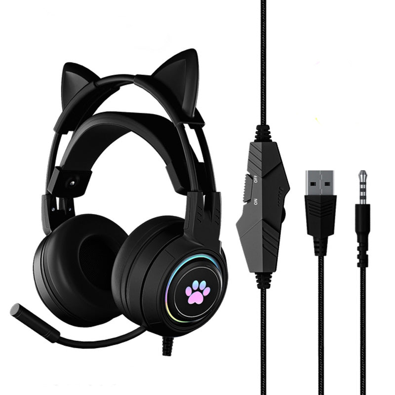 SY-G25 RGB Light Wired Headset Cat Ear Decorated Headphones with Noise Cancelling Mic 3.5mm Gaming Earphones for E-Sports