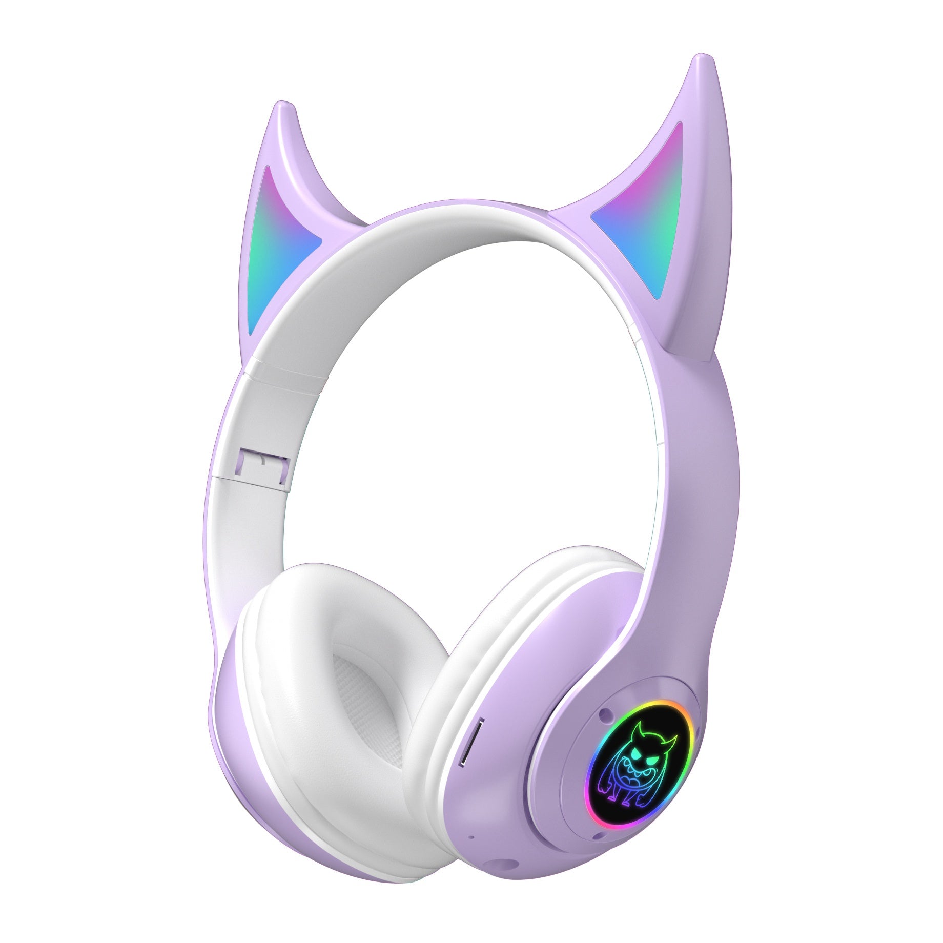 STN25 Kids Devil Ears Headset with HD Mic Wireless Headphones RGB Light Folding Earphones Support 3.5mm Audio Cable Wired Connection