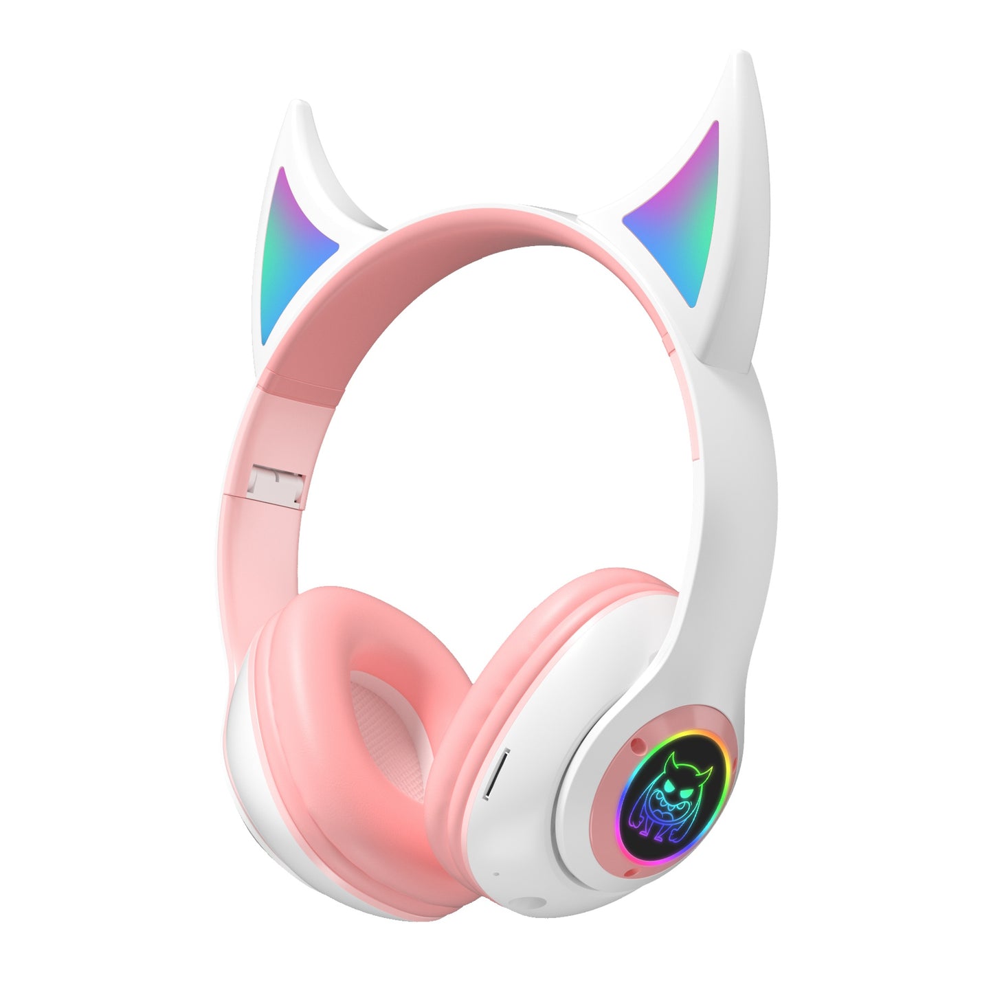 STN25 Kids Devil Ears Headset with HD Mic Wireless Headphones RGB Light Folding Earphones Support 3.5mm Audio Cable Wired Connection