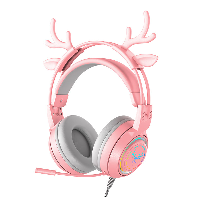 SY-G25 Deer Antler Wired Headset RGB Light Headphones with Noise Cancelling Mic 3.5mm Gaming Earphones for E-Sports