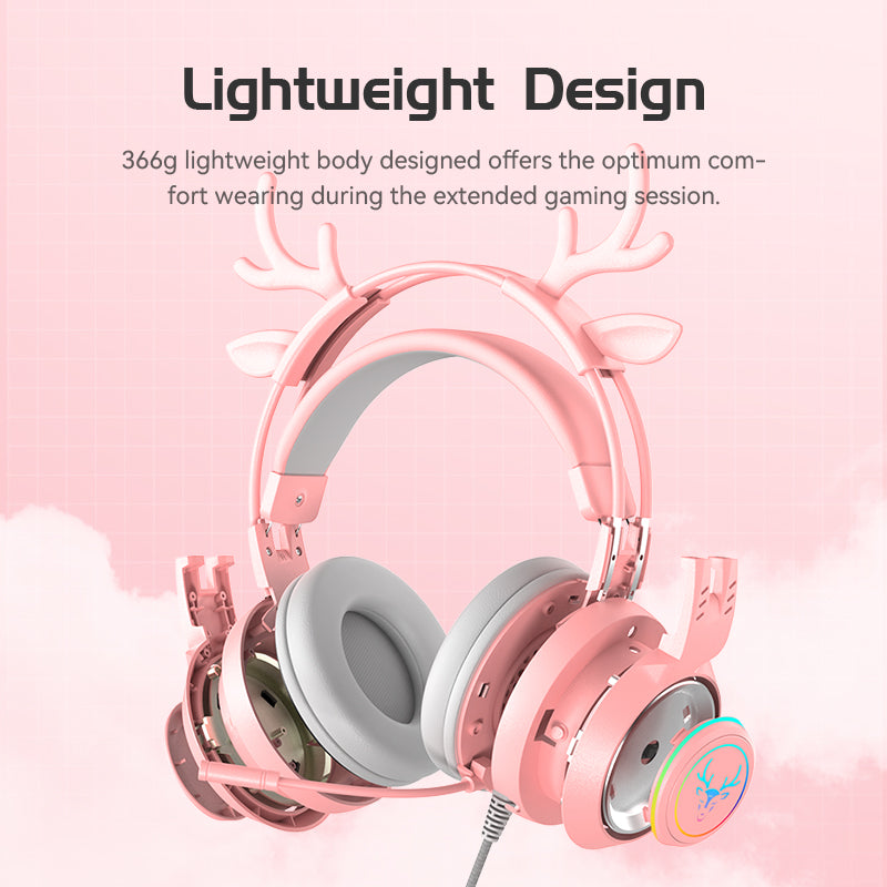 SY-G25 Deer Antler Wired Headset RGB Light Headphones with Noise Cancelling Mic 3.5mm Gaming Earphones for E-Sports