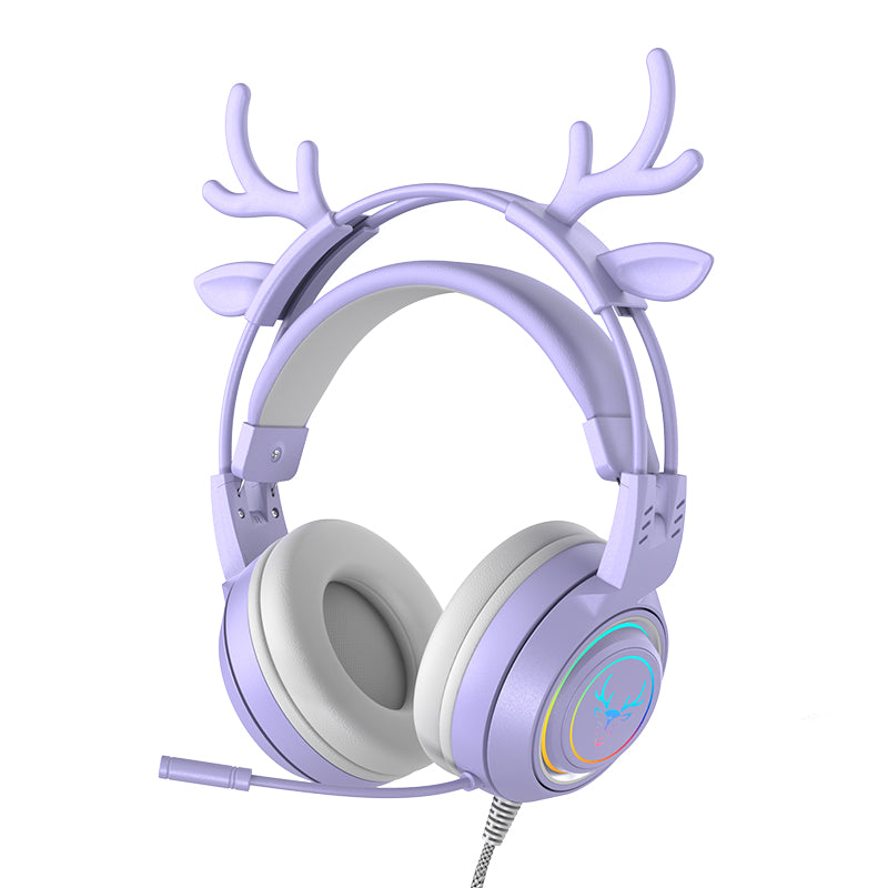 SY-G25 Deer Antler Wired Headset RGB Light Headphones with Noise Cancelling Mic 3.5mm Gaming Earphones for E-Sports