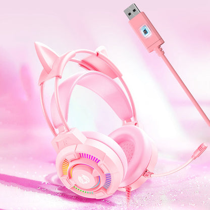 BATXELLENT H81 RGB Lighting Wired Headphone Gaming Headset with Noise Cancelling Mic, Cat Ears Design