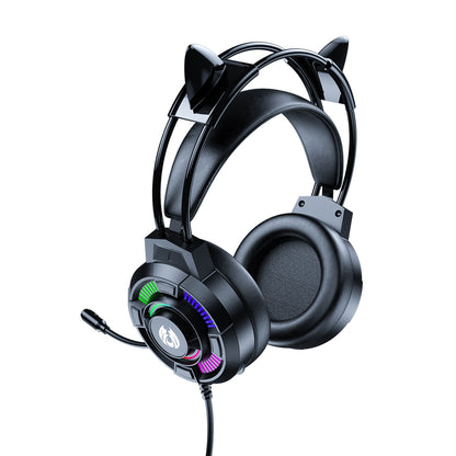 BATXELLENT H81 RGB Lighting Wired Headphone Gaming Headset with Noise Cancelling Mic, Cat Ears Design